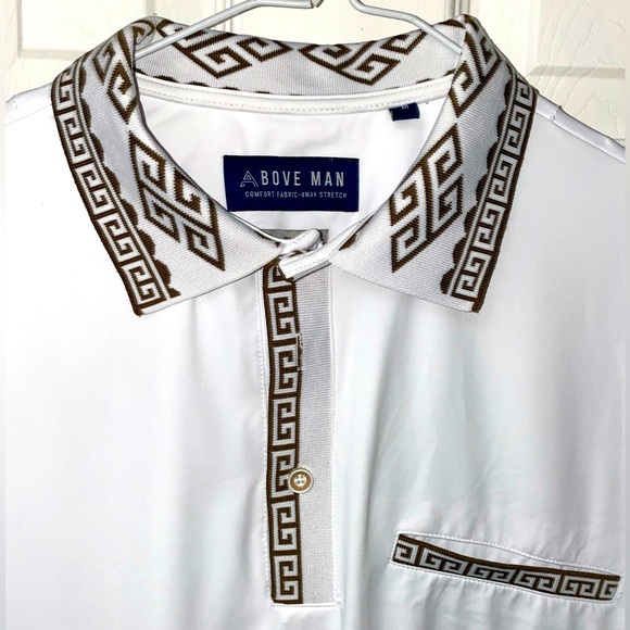 Above Man Other - Above Man White/Gold Polo Shirt SLIM FIT Men’s Medium(M) Faux Versace